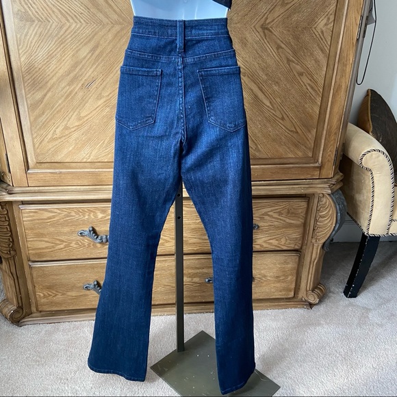 Fashion Nova Dark Denim Split Leg Bell Bottom Jeans White Flare - Picture 5 of 8